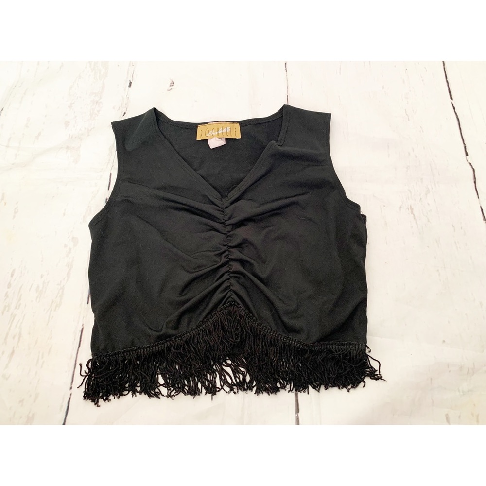 Vintage Rochelle Black Fringed Top Size Medium